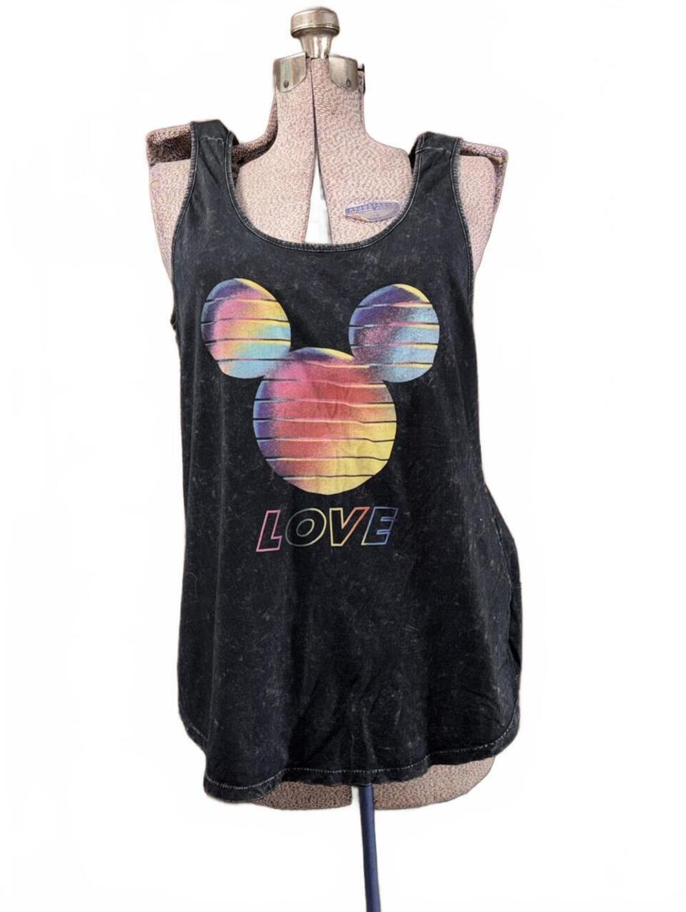Disney Mickey Mouse tank top with rainbow gradient Mickey Mouse head graphic